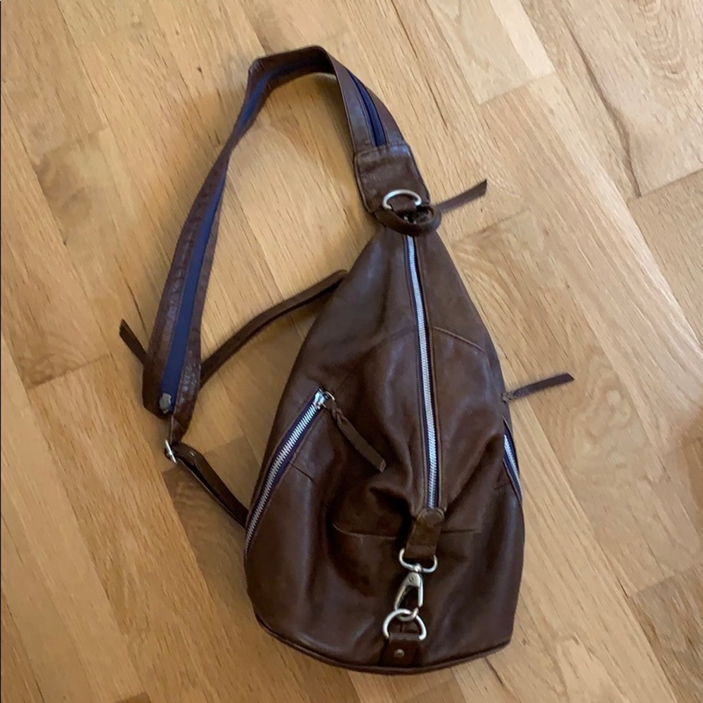 Leather Athleta backpack purse Mo & Co Brown